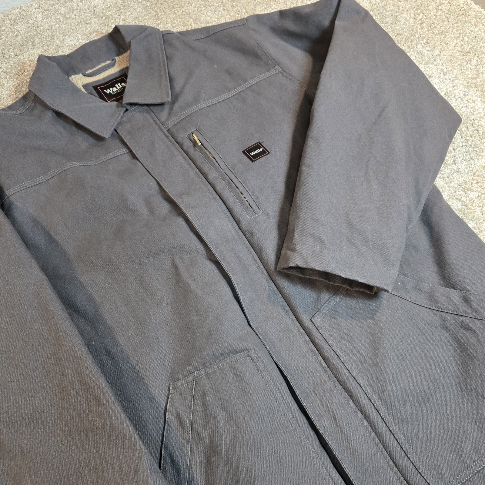 Walls Workwear Jacket Mens Gray Xl Chore Canvas Durable Full Zip Sherpa Lined